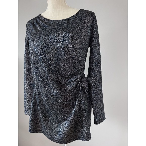 Clara Sun Woo Metallic Speckled Tie Front Long Sleeve Top Size Small - Picture 2 of 7